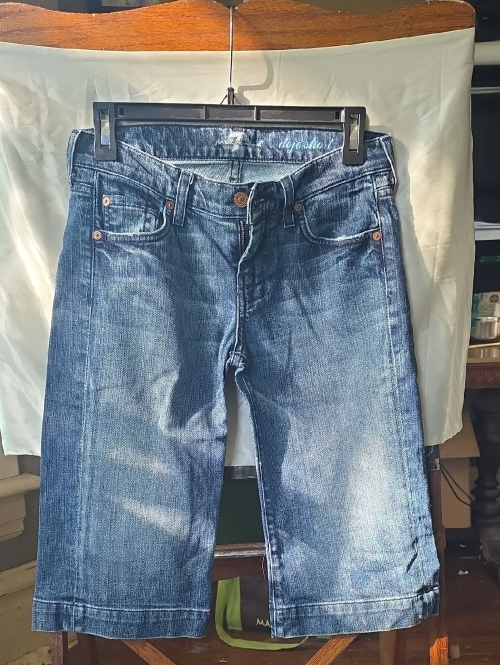 7 For All Mankind Blue Cropped Denim Shorts